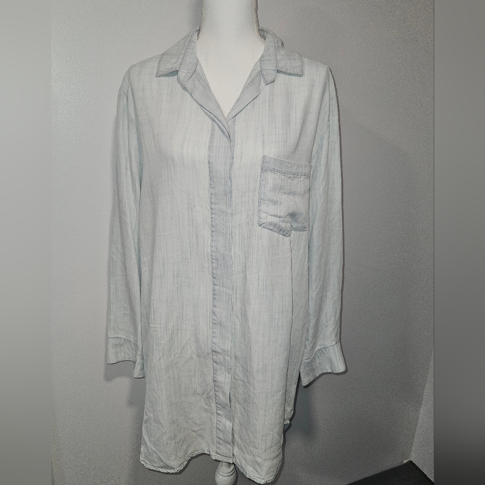 EASEL Light Blue Denim Midi Long Sleeve Button Up Shirt Dress Womens Size Medium